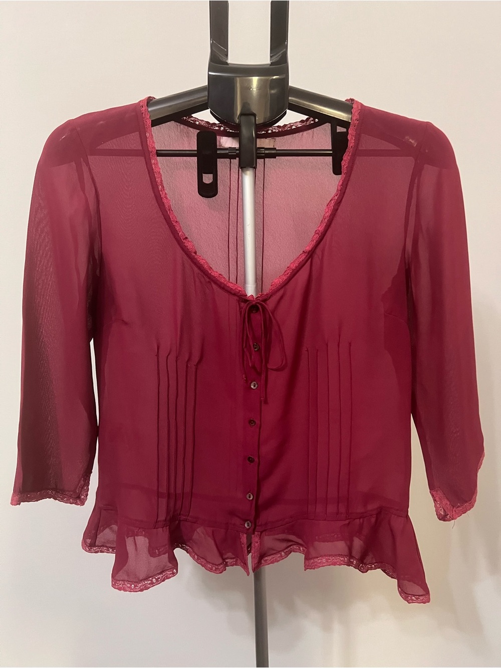 Vintage 90s Chocolate Argentina Sheer Burgundy Blouse